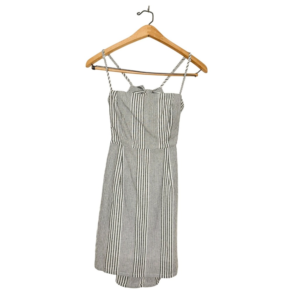 Favlux Womens‎ Tie Back Neutral Stripe Mini Dress Grey Medium M